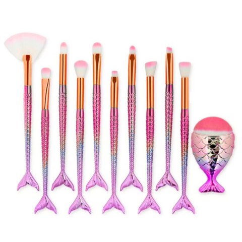 Zestaw Pędzelków Do Makijażu Syreni Ogon Fioletowo-Różowe 8szt. LEAN
