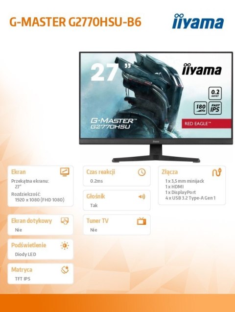 Monitor 27 cali G2770HSU-B6 0.2ms,IPS,DP,HDMI,180Hz IIYAMA