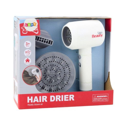 Suszarka Do Włosów Zabawkowa Dwie Końcówki Dźwięk Biała LEAN Toys