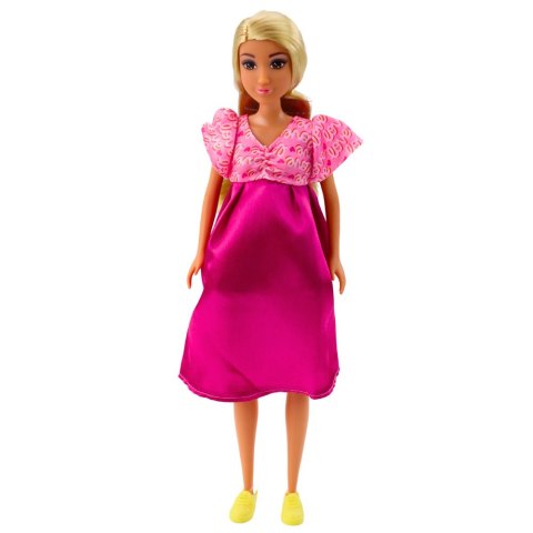 Lalka Anlily W Ciąży Różowa Sukienka Satynowa Długie Włosy LEAN Toys