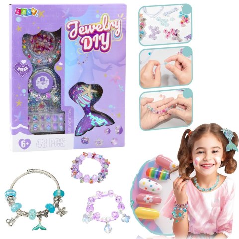 Zestaw Piękności Biżuteria Bransoletka Koraliki Spinka Syreni Ogon 48el LEAN Toys