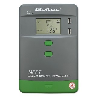 Solarny regulator ładowania MPPT z czujnikiem temperatury 30A | 12V/24V | LCD | 2xUSB | Bluetooth | APP | GEL | LiFePO4 Qoltec