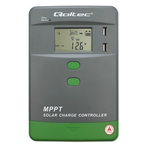 Solarny regulator ładowania MPPT z czujnikiem temperatury 30A | 12V/24V | LCD | 2xUSB | Bluetooth | APP | GEL | LiFePO4 Qoltec