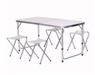 Zestaw Turystyczny Stolik Składany Kempingowy 4 Krzesła Szary LEAN