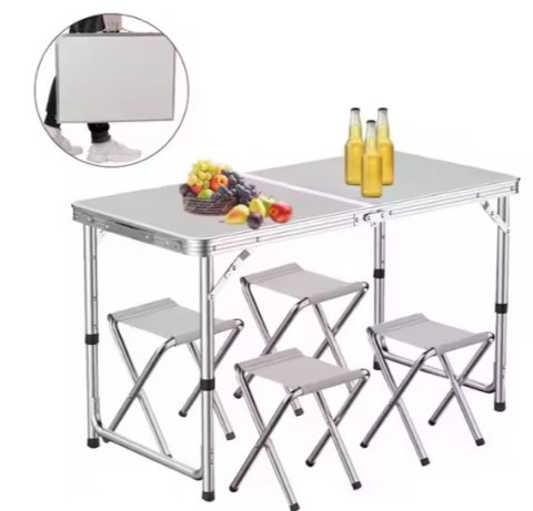 Zestaw Turystyczny Stolik Składany Kempingowy 4 Krzesła Szary LEAN