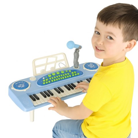 Keyboard dla dzieci pianinko interaktywne organki 37 klawiszy mikrofon statyw niebieski Kik Sp. z o. o. Sp. k.