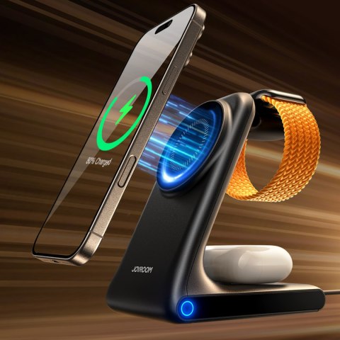 3w1 Ładowarka bezprzewodowa stacja ładująca z MagSafe - czarna JOYROOM