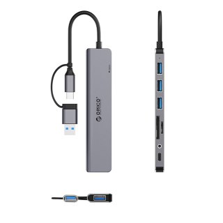 Hub YSA8-U3 stacja dokująca USB-A / USB-C na USB-A USB-C 3.5mm audio TF SD - szary ORICO