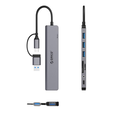 Hub YSA8-U3 stacja dokująca USB-A / USB-C na USB-A USB-C 3.5mm audio TF SD - szary ORICO