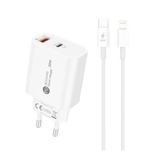 Ładowarka sieciowa 20W USB-A USB-C z kablem USB-C - iPhone Lightning 1m - biała HURTEL