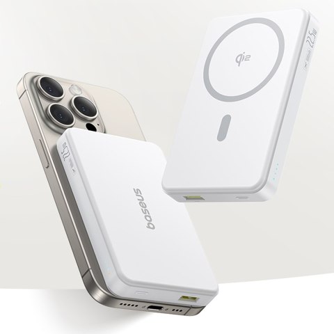 Powerbank Airpow II 10000mAh Qi2 MagSafe 22.5W z kablem USB-C 20V 3A 30cm - biały BASEUS