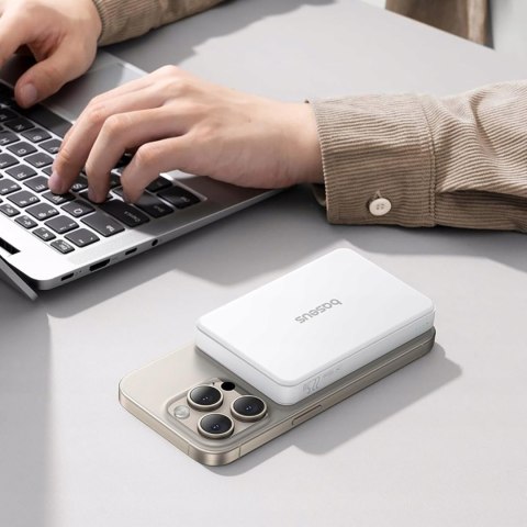 Powerbank Airpow II 10000mAh Qi2 MagSafe 22.5W z kablem USB-C 20V 3A 30cm - biały BASEUS