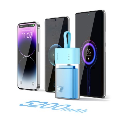 Powerbank Popsicle 5200mAh 20W z kablem Lightning 60W/20V/3A/30cm - niebiesko-pomarańczowy BASEUS