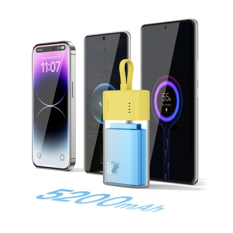 Powerbank Popsicle 5200mAh 20W z kablem Lightning 60W/20V/3A/30cm - zółto-różowy BASEUS