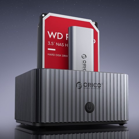 Stacja dokująca IT28E-C z funkcją klonowania na 2 dyski M.2 NVME 2.5'' / 3.5 HDD / 2.5'' SSD - szara ORICO