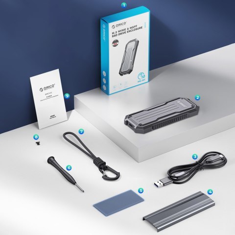 Wzmocniona kieszeń dyskowa taktyczna OXS2C3-G2 M.2 NVMe / SATA SSD USB-C - szara ORICO