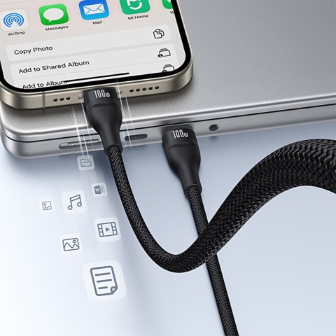 3w1 Kabel przewód Flash Series 3 100W USB-C - 2x USB-C iPhone Lightning 1.5m - czarny BASEUS