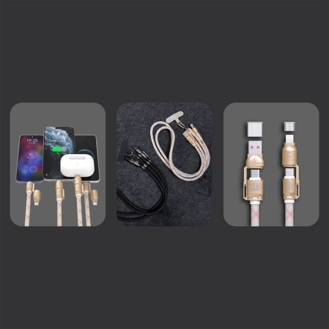 4w1 Kabel przewód smycz USB-A / USB-C / iPhone Lightning PD QC 65W 1.5m - różowy DUDAO