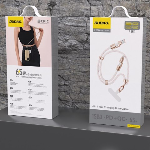 4w1 Kabel przewód smycz USB-A / USB-C / iPhone Lightning PD QC 65W 1.5m - różowy DUDAO