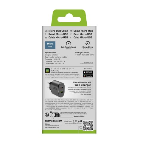 Kabel przewód USB-A - Micro-USB 1m - czarny SBS