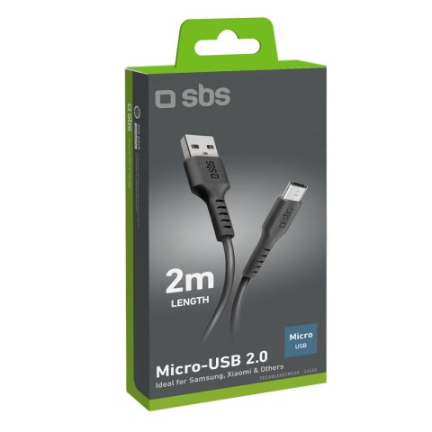 Kabel przewód USB-A - Micro-USB 2m - czarny SBS