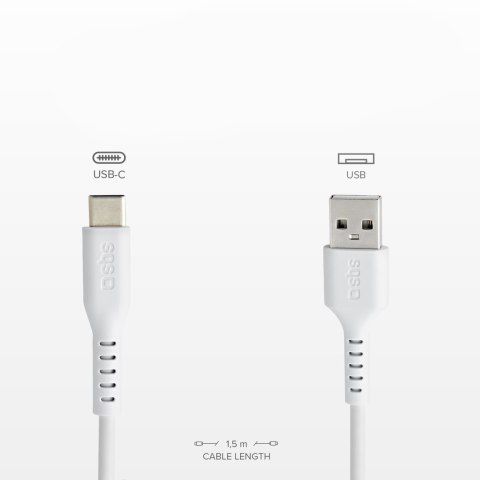Kabel przewód USB-A - USB-C 1.5m - biały SBS