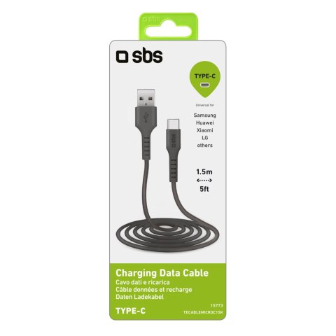 Kabel przewód USB-A - USB-C 1.5m - czarny SBS