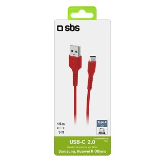Kabel przewód USB-A - USB-C 1.5m - czerwony SBS