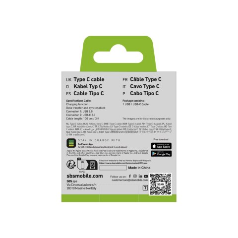 Kabel przewód USB-A - USB-C 1m - czarny SBS