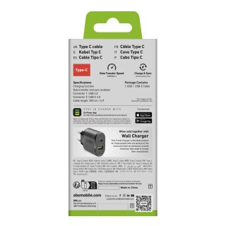 Kabel przewód USB-A - USB-C 2 m - czarny SBS