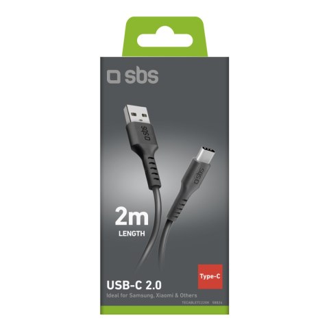 Kabel przewód USB-A - USB-C 2 m - czarny SBS