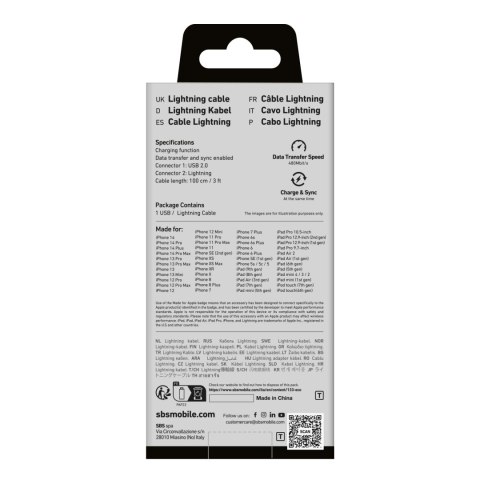 Kabel przewód USB-A - iPhone Lightning - niebieski SBS