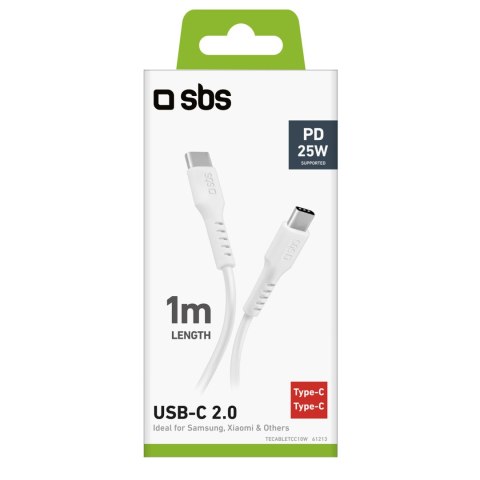 Kabel przewód USB-C PD 25W 1 m - biały SBS