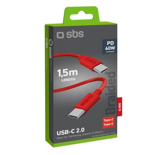 Kabel przewód w oplocie USB-C 60 W 1.5m - czerwony SBS