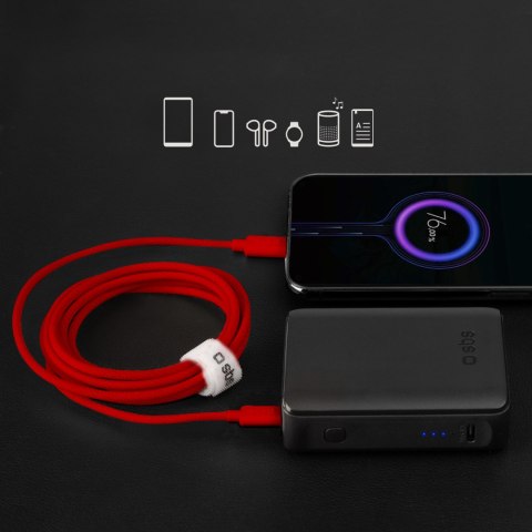 Kabel przewód w oplocie USB-C 60 W 1.5m - czerwony SBS