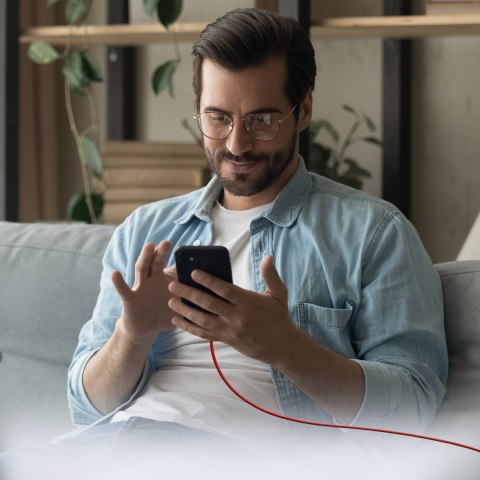 Kabel przewód w oplocie USB-C 60 W 1.5m - czerwony SBS