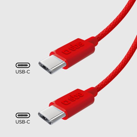 Kabel przewód w oplocie USB-C 60 W 1.5m - czerwony SBS