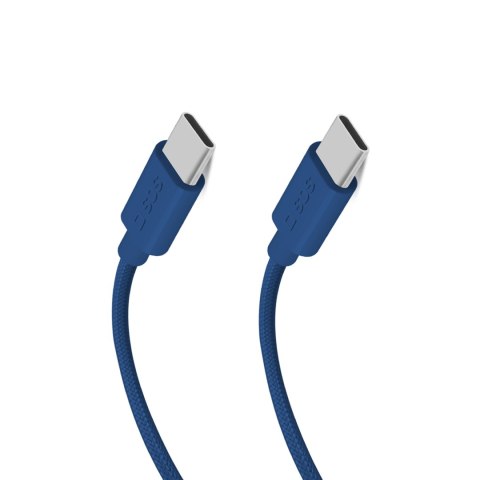 Kabel przewód w oplocie USB-C - USB-C 60W 1.5m - niebieski SBS