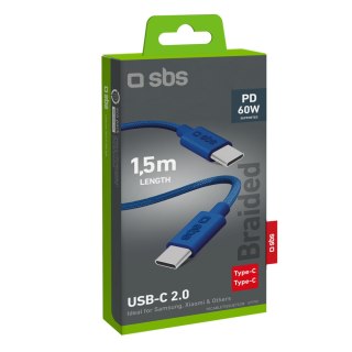 Kabel przewód w oplocie USB-C - USB-C 60W 1.5m - niebieski SBS
