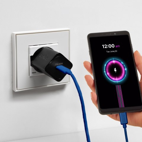 Kabel przewód w oplocie USB-C - USB-C 60W 1.5m - niebieski SBS