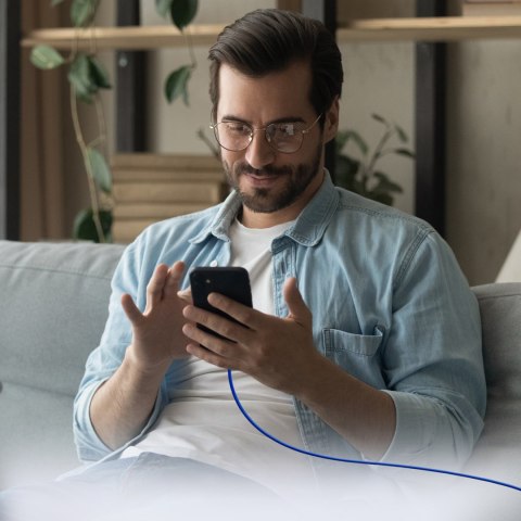 Kabel przewód w oplocie USB-C - USB-C 60W 1.5m - niebieski SBS