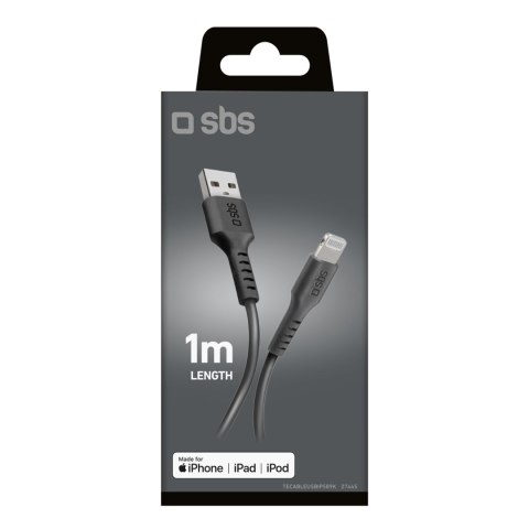 Kabel przewód z certyfikatem MFi USB-A - iPhone Lightning 1m - czarny SBS