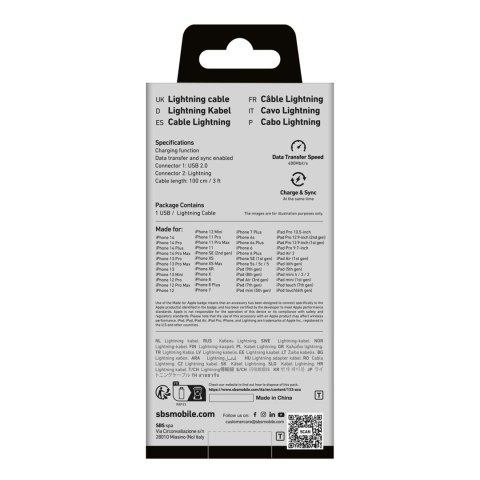 Kabel przewód z certyfikatem MFi USB-A - iPhone Lightning 1m - czarny SBS