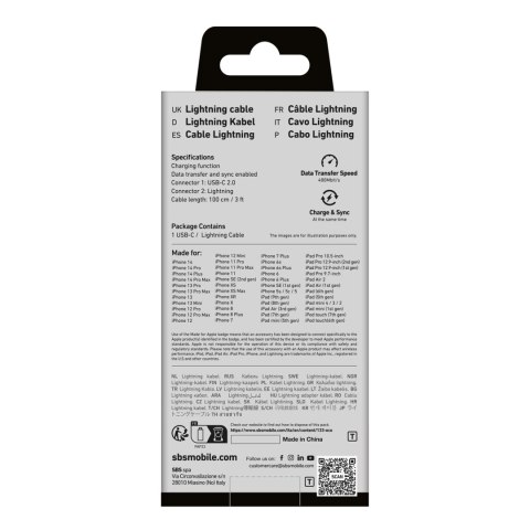 Kabel przewód z certyfikatem MFi USB-C - iPhone Lightning 1m - biały SBS