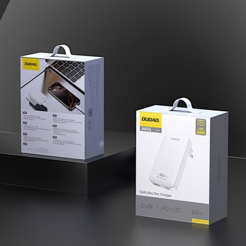 Ładowarka sieciowa podróżna ultracienka GaN 65W USB-A USB-C PD EU / US - biała DUDAO