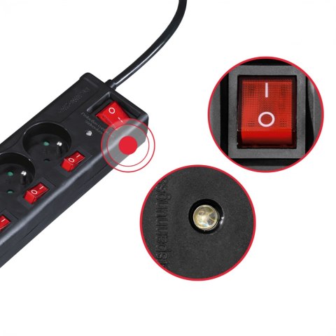 Listwa antyprzepięciowa z wyłącznikami 6 gniazd 1.4m - czarna Hama