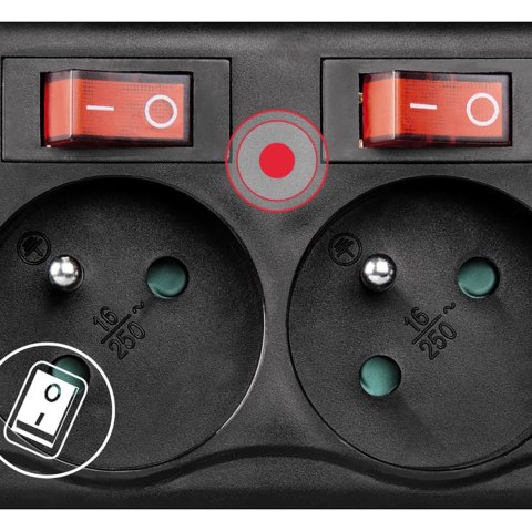 Listwa antyprzepięciowa z wyłącznikami 6 gniazd 1.4m - czarna Hama