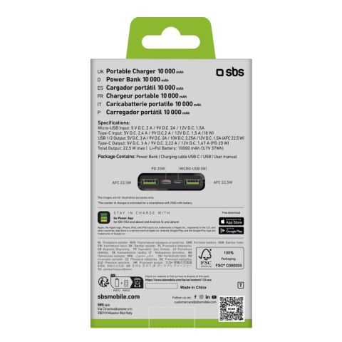 Powerbank 10000 mAh Power Delivery 20W - czarny SBS