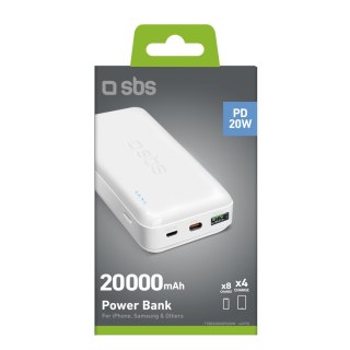 Powerbank 20000 mAh PD MicroUSB USB-C USB-A 20W - biały SBS