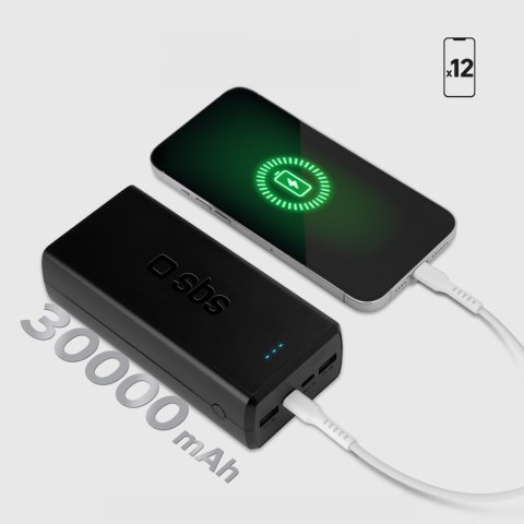 Powerbank 30000 mAh USB-C USB-A - czarny SBS